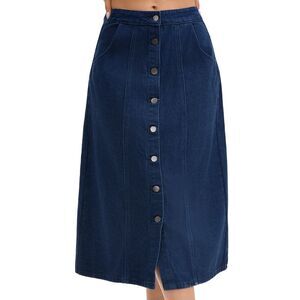 Women's Denim Skirt Button Down Front High Waisted Pockets A Line Jean Skirts